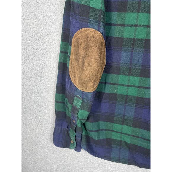 J. Crew Mens Shirt Size L Blue Green Slim Fit Elbow Patch Flannel Button Up - Picture 6 of 11
